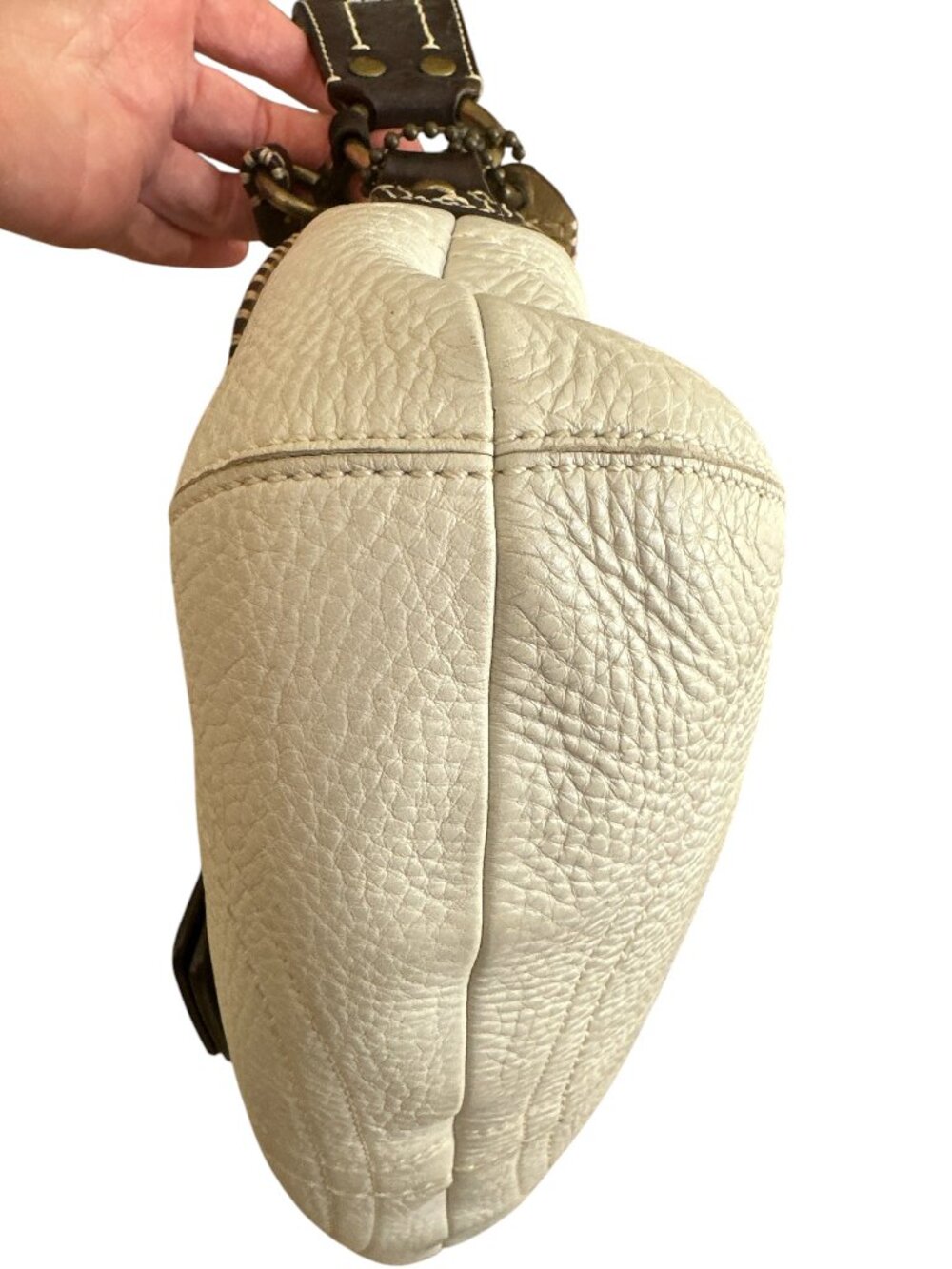 VTG Coach Soho Leather Y2K Studded Stitched Shoulder Flap Bag Chalk 10479 - Picture 6 of 16